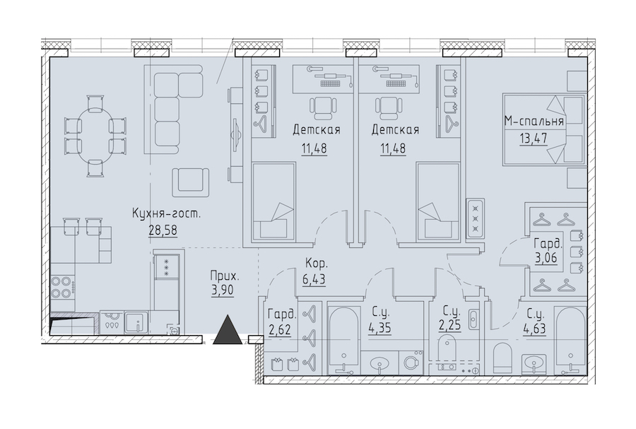 3-комнатная квартира 92.25 м², 2/7 эт., ЖК «LEGENDA Чёрная речка 41»